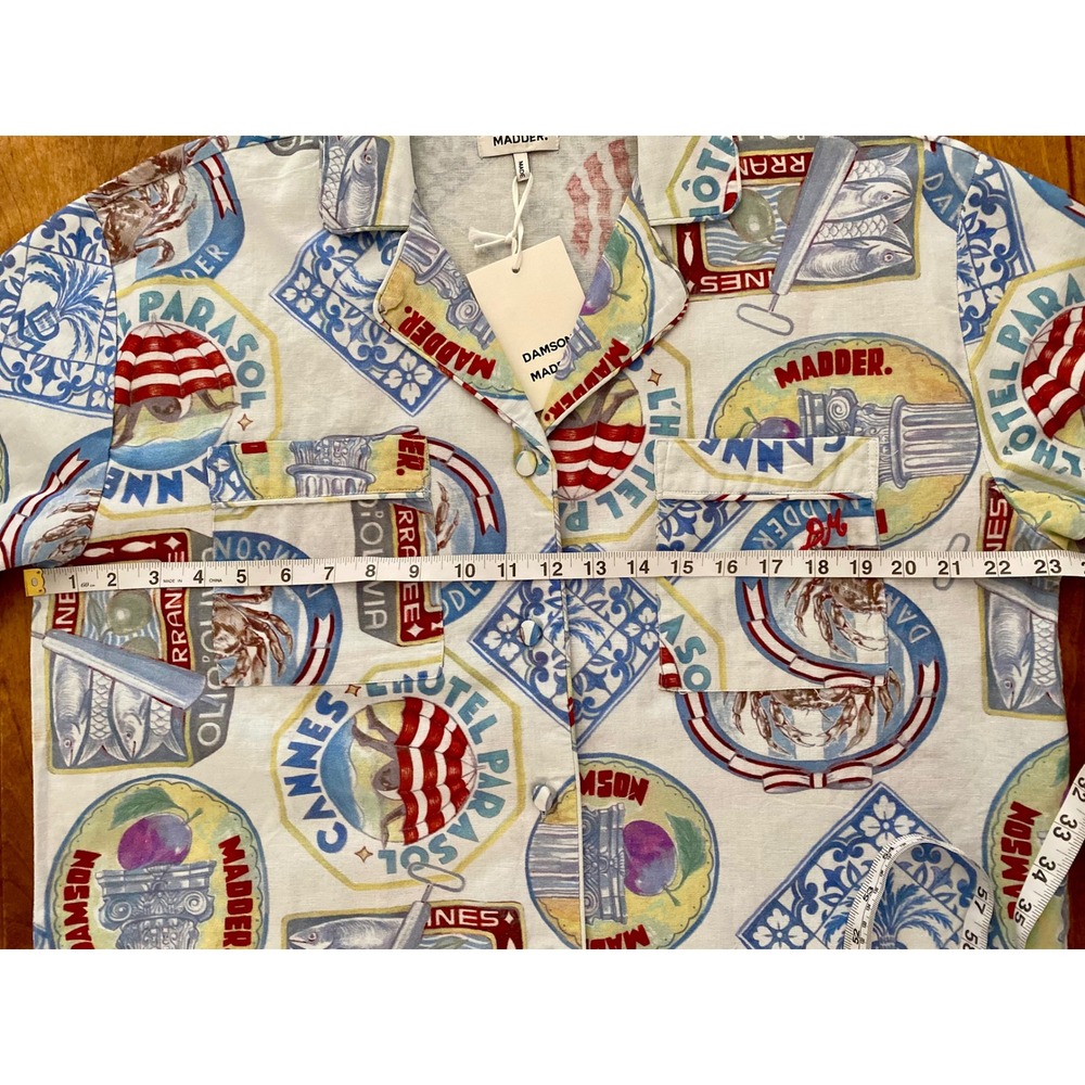NWT Damson Madder Chlo Holiday Print Shirt US 10 Organic Cotton Linen Resort Top - Picture 13 of 15